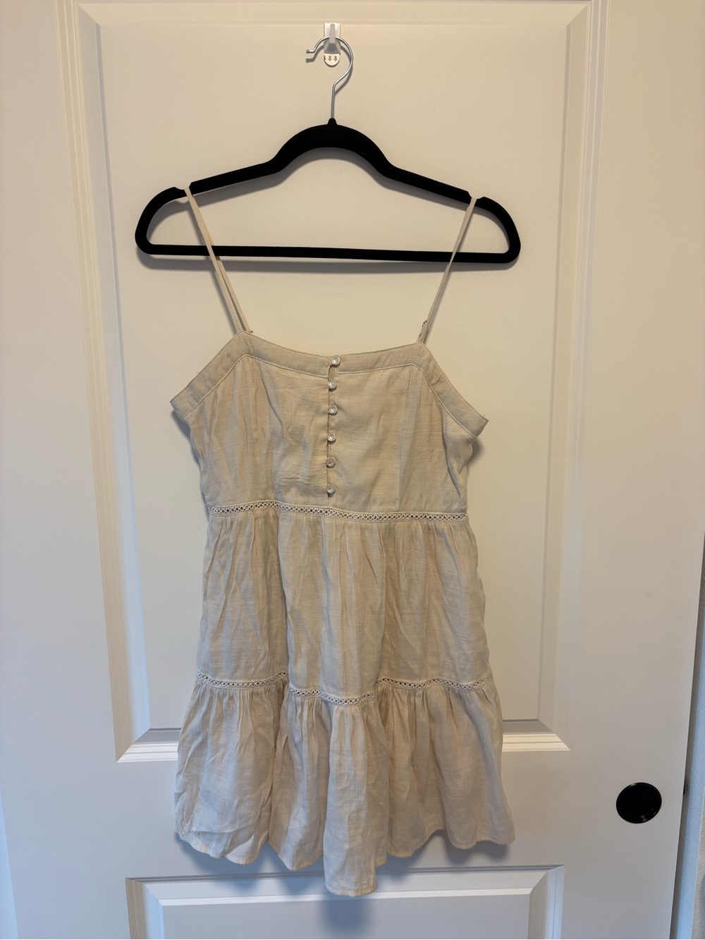 Love Tree Cream Tiered Lace-Trim Spaghetti Strap Mini Dress